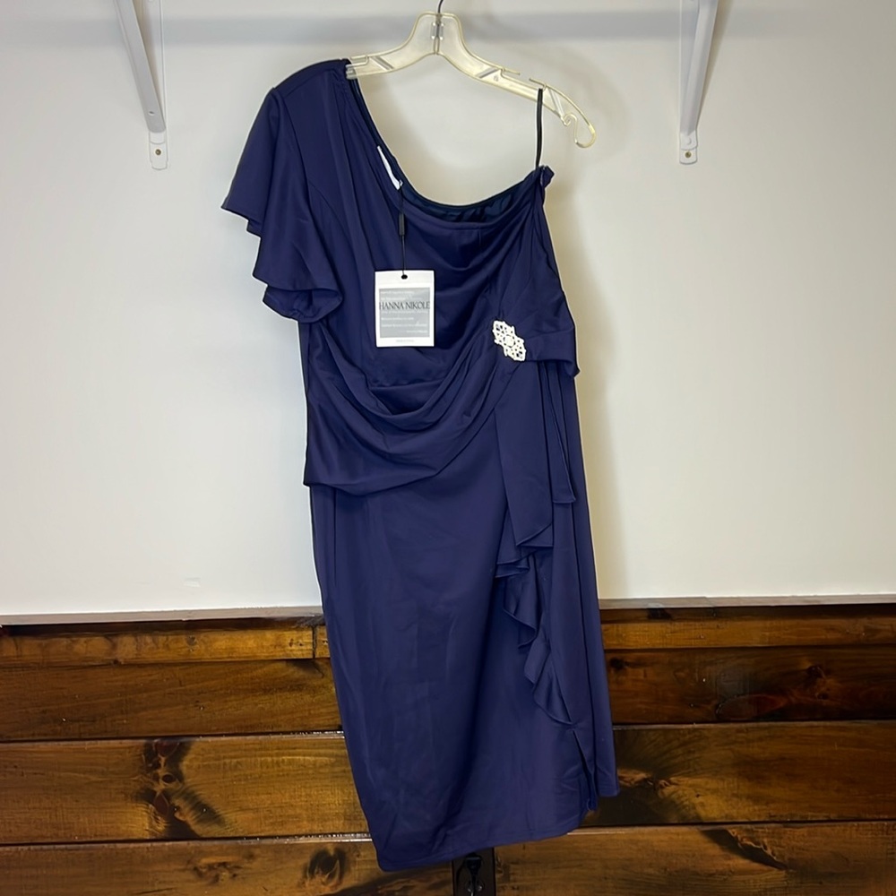 NWT Hanna Nikole Navy Blue One Shoulder Occasion‎ Dress- 16W